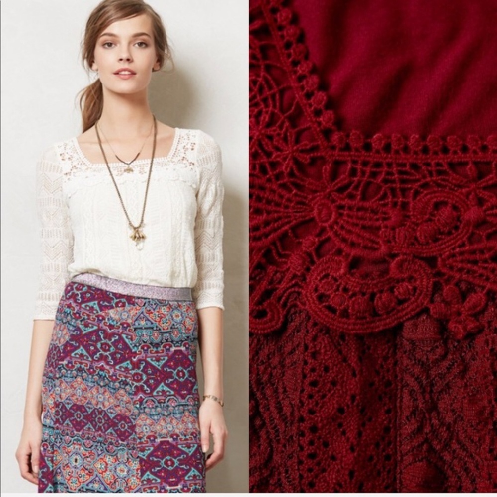 Meadow Rue Anthropologie Lace Melange Top